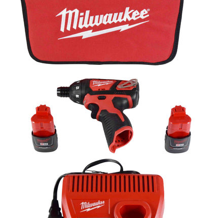 Milwaukee 2401-22 12V 1/4" Hex Screwdriver Kit w/ 2 Batteries, Charger and Bag