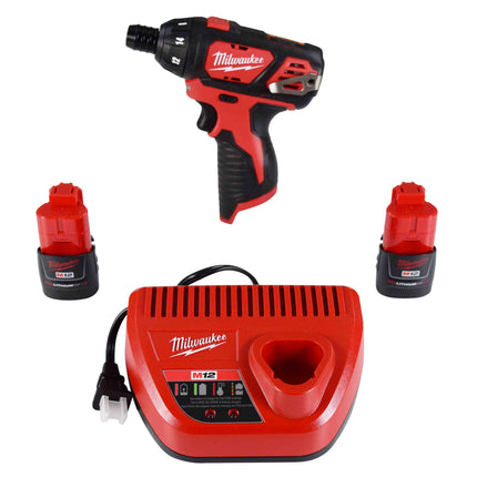 Milwaukee 2401-22 12V 1/4" Hex Screwdriver Kit w/ 2 Batteries, Charger and Bag