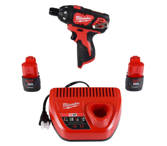 Milwaukee 2401-22 12V 1/4" Hex Screwdriver Kit w/ 2 Batteries, Charger and Bag