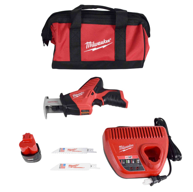Milwaukee 2420-21 M12 12V Cordless Hackzall Reciprocating Saw Kit – Compact One-Handed Saw with REDLITHIUM Battery, Charger & Carrying Case