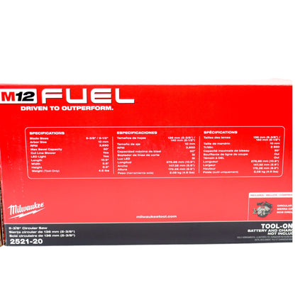 Milwaukee 2521-20 M12 FUEL 12V 5-3/8" Circular Saw, Cordless, Brushless Motor, Bare Tool Only