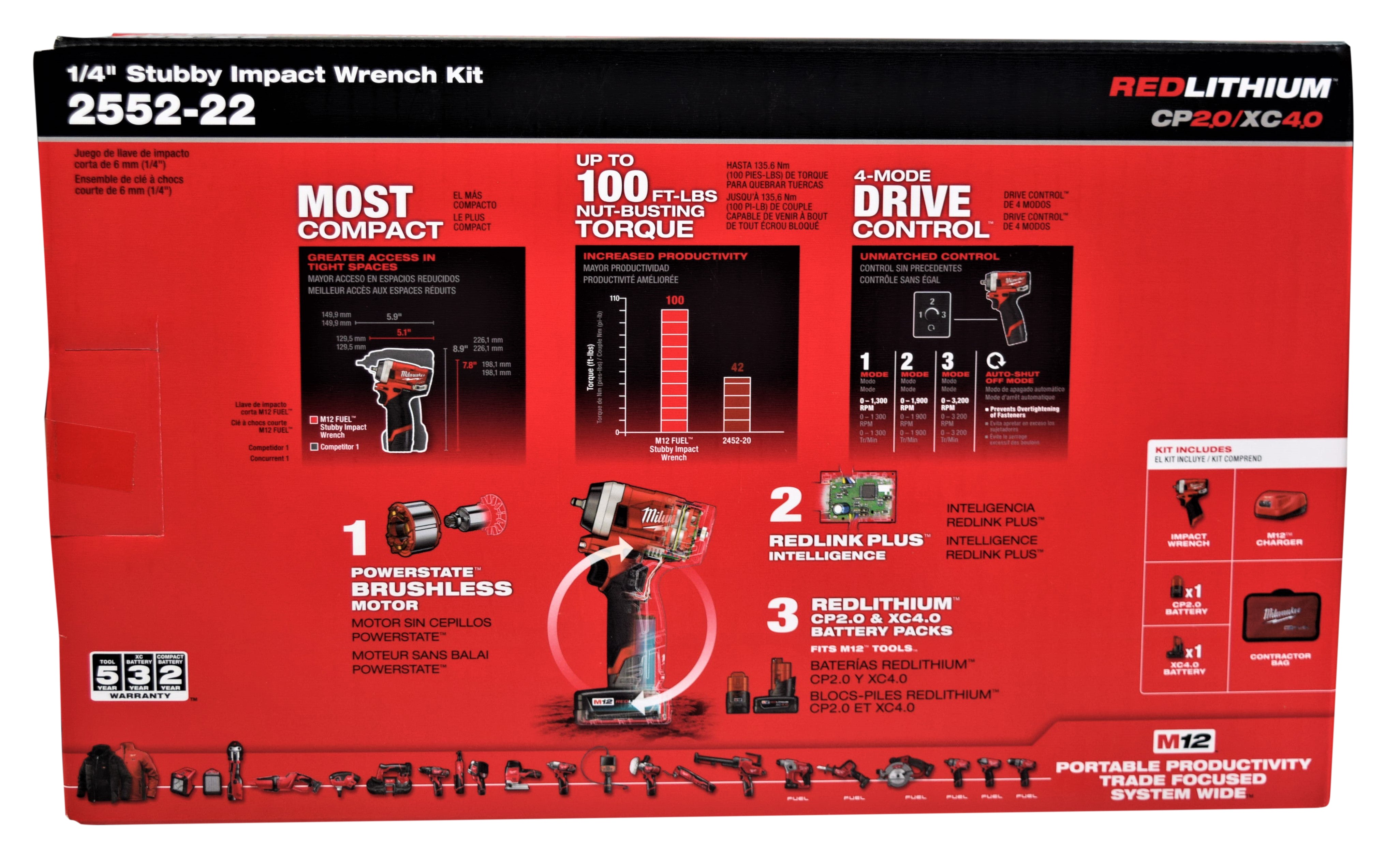 Milwaukee 2552-22 M12 FUEL 12V Stubby 1/4 in. Impact Wrench Kit