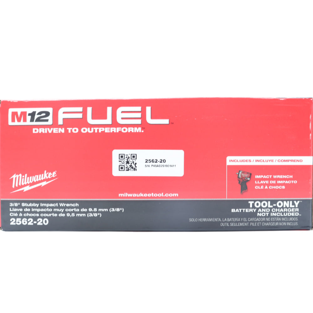 Milwaukee 2562-20 12V Cordless Stubby 3/8″ Impact Wrench – Up to 550 ft-lb Nut-Busting Torque, 0-3,000 RPM, 4-Mode Drive Control, Tri-LED Work Light, Friction-Ring Retention (Tool-Only)