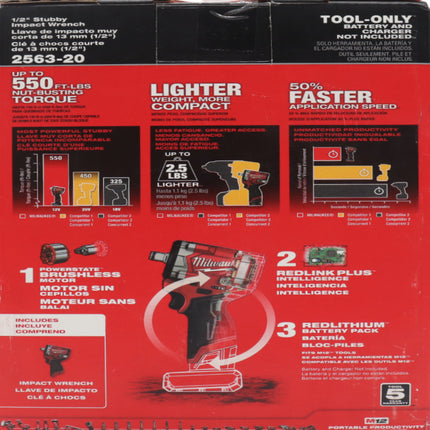 Milwaukee 2563-20 M12 FUEL 12V 1/2" Stubby Impact Wrench - Bare Tool