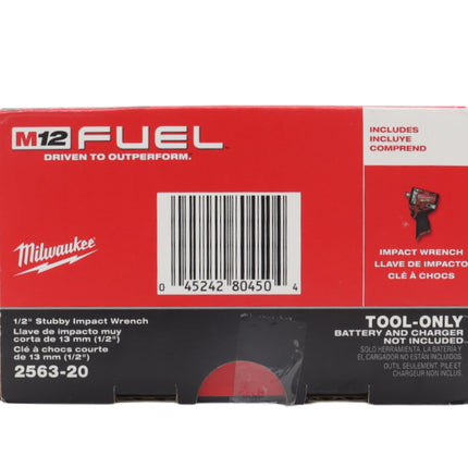 Milwaukee 2563-20 M12 FUEL 12V 1/2" Stubby Impact Wrench - Bare Tool