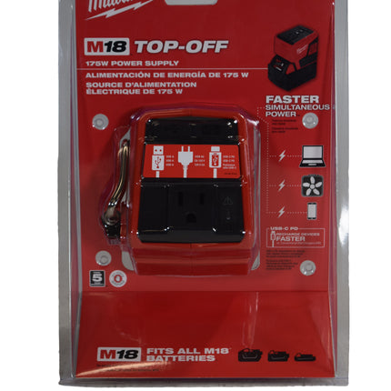 Milwaukee M18 TOP-OFF 175W Power Supply Inverter (Model 2846-20) – Portable 120V AC Outlet, 45W USB-C PD & USB-A 2.4A, Compatible with All M18 Batteries, Compact Job-site Power Station