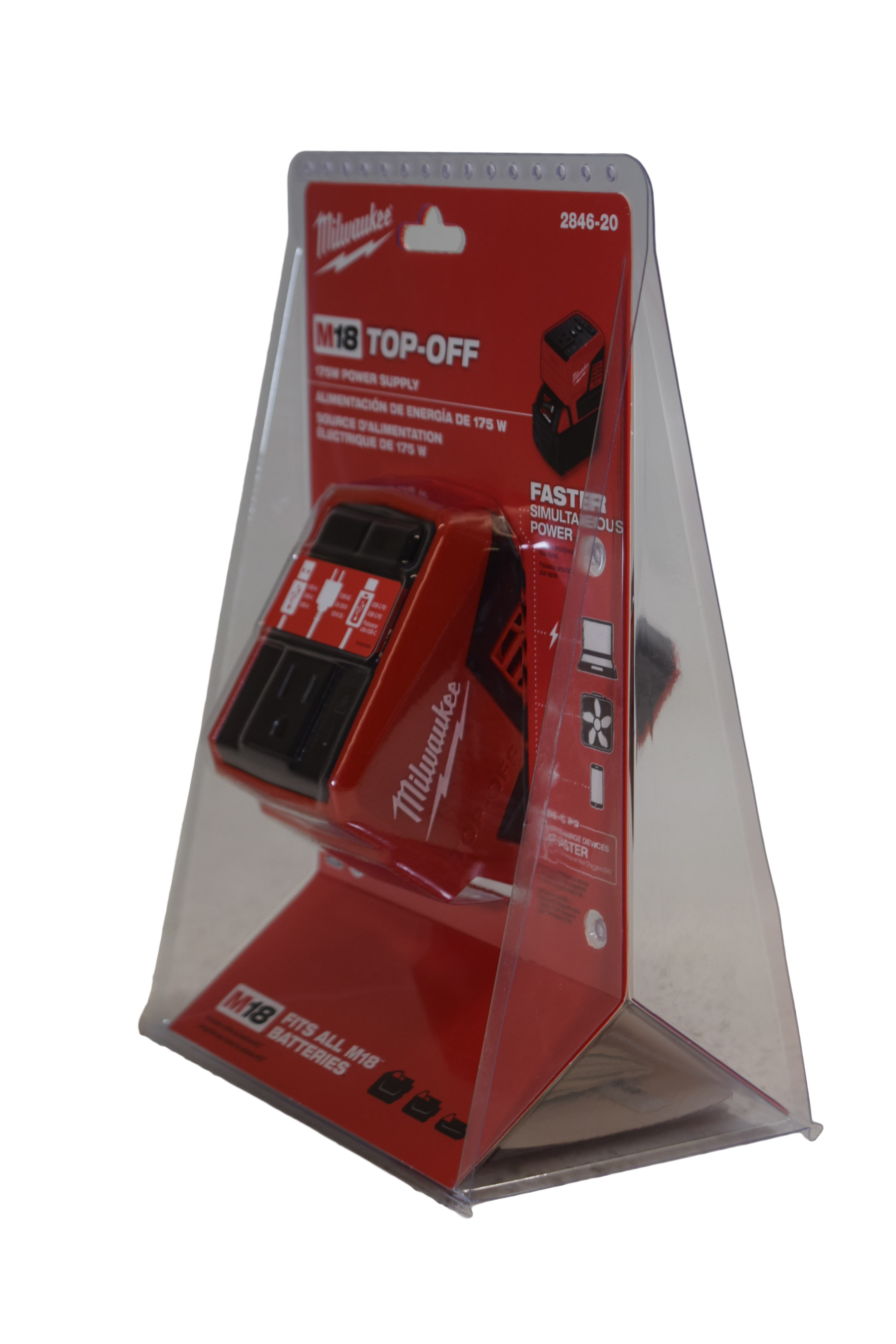 Milwaukee M18 TOP-OFF 175W Power Supply Inverter (Model 2846-20) – Portable 120V AC Outlet, 45W USB-C PD & USB-A 2.4A, Compatible with All M18 Batteries, Compact Job-site Power Station