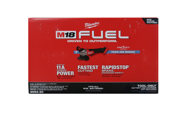 Milwaukee 2882-20 M18 FUEL  4-1/2" / 5" Braking Grinder w/ ONE-KEY Paddle Switch, No Lock