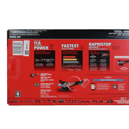 Milwaukee 2882-20 M18 FUEL  4-1/2" / 5" Braking Grinder w/ ONE-KEY Paddle Switch, No Lock