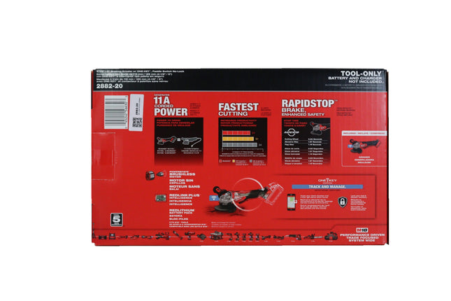 Milwaukee 2882-20 M18 FUEL  4-1/2" / 5" Braking Grinder w/ ONE-KEY Paddle Switch, No Lock