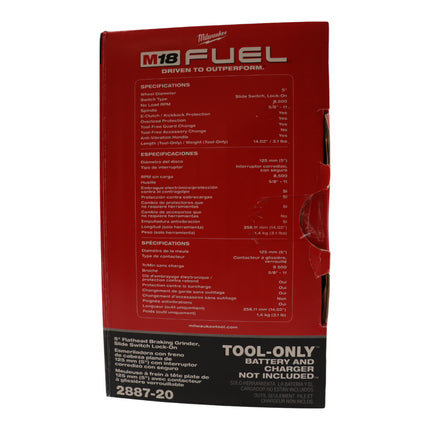 Milwaukee M18 FUEL 5 in. Flathead Braking Grinder, Slide Switch Lock-On