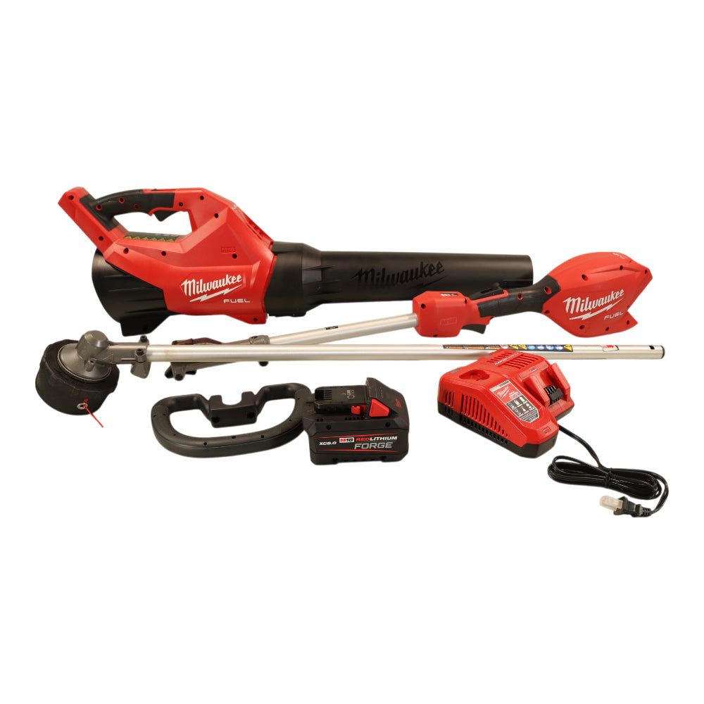 Milwaukee M18 FUEL String Trimmer and Blower Combo Kit (3031-21) - 18V Brushless Cordless 2-Tool Set with QUIK-LOK Attachment System, 8.0Ah REDLITHIUM FORGE Battery, Rapid Charger