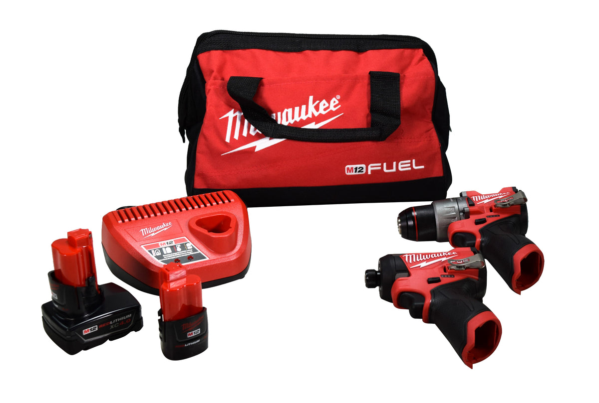 Milwaukee 3497-22 M12 FUEL 12-Volt Lithium-Ion Brushless Cordless Hammer Drill and Impact Driver Combo Kit w/2 Batteries and Bag (2-Tool)