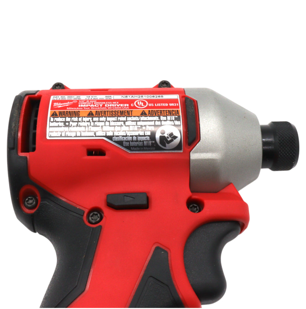 Milwaukee 3651-20 18V Compact Cordless 1/4″ Hex Impact Driver – 1,700 in-lb Torque, 0-3,600 RPM, 0-4,900 IPM, 3-Mode Drive Control, All-Metal Gear Case (Tool-Only)