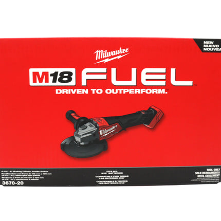 Milwaukee 3670-20 18V Cordless 4-1/2"-6" Braking Grinder – 9,000 RPM Brushless Motor, Rapid Brake, Paddle Switch, Anti-Vibration Side Handle, 5/8-11 Spindle, Durable Housing (Tool-Only)