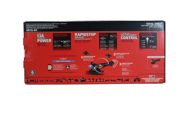 Milwaukee M18 FUEL 3672-20 Cordless 4-1/2" - 6" Variable Speed Braking Grinder with Paddle Switch and ONE-KEY (Tool Only)