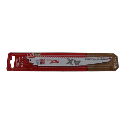 Milwaukee 9″ 5 TPI The Ax Sawzall Bi-Metal Reciprocating Saw Blade 5-Pack – Heavy-Duty Demolition & Nail-Embedded Wood Cutting, Universal 1/2″ Tang, Fast Plunge Performance