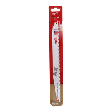 Milwaukee 48-00-5027S 12 in. 5 TPI AX Nail-Embedded Wood Cutting SAWZALL Reciprocating Saw Blades (5-Pack)
