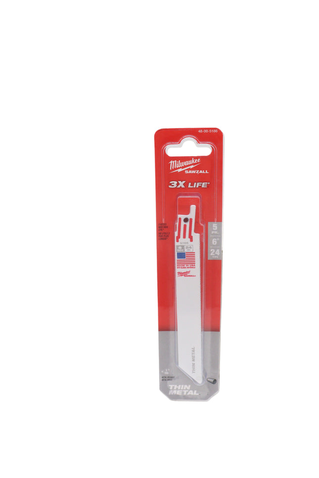 Milwaukee Tool 48-00-5186 Bi-Metal with Cobalt 24 TPI Reciprocating Saw Blade 6 Inch