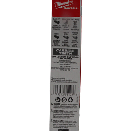 Milwaukee - The Torch 6″ 7 TPI Carbide Teeth Sawzall Reciprocating Saw Blade (1-Pack) – Extreme Metal Cutting, Up to 50× Longer Life, Thick & High-Strength Metal Performance
