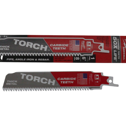 Milwaukee - The Torch 6″ 7 TPI Carbide Teeth Sawzall Reciprocating Saw Blade (1-Pack) – Extreme Metal Cutting, Up to 50× Longer Life, Thick & High-Strength Metal Performance