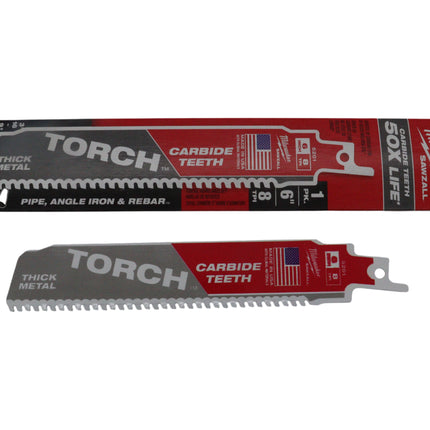 Milwaukee - The Torch 6″ 7 TPI Carbide Teeth Sawzall Reciprocating Saw Blade (1-Pack) – Extreme Metal Cutting, Up to 50× Longer Life, Thick & High-Strength Metal Performance