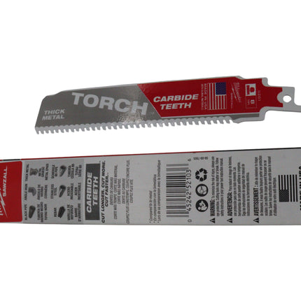 Milwaukee - The Torch 6″ 7 TPI Carbide Teeth Sawzall Reciprocating Saw Blade (1-Pack) – Extreme Metal Cutting, Up to 50× Longer Life, Thick & High-Strength Metal Performance