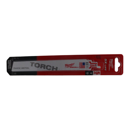 Milwaukee Torch 9″ 10 TPI Sawzall Reciprocating Saw Blades 5-Pack – Bi-Metal Construction, Tough Neck Reinforced Tang & Grid Iron Rigid Body – Heavy-Duty Metal & Demo Cutting Blades