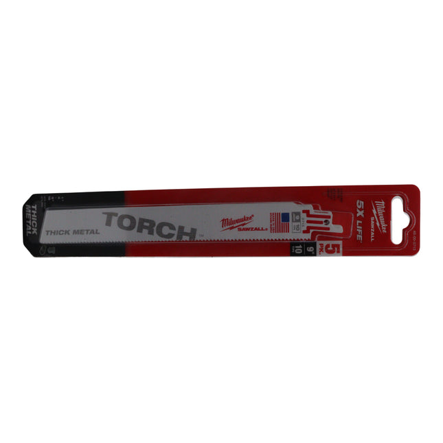 Milwaukee Torch 9″ 10 TPI Sawzall Reciprocating Saw Blades 5-Pack – Bi-Metal Construction, Tough Neck Reinforced Tang & Grid Iron Rigid Body – Heavy-Duty Metal & Demo Cutting Blades