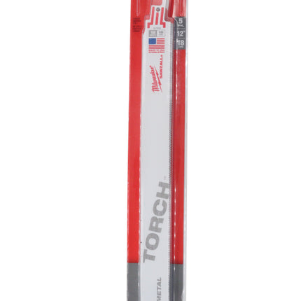 Milwaukee The Torch™ 12″ 18 TPI SAWZALL® Reciprocating Saw Blades – 5-Pack, Bi-Metal Construction with Tough Neck™ & Grid Iron™ Reinforced Design for Metal, Wood & Masonry Cutting