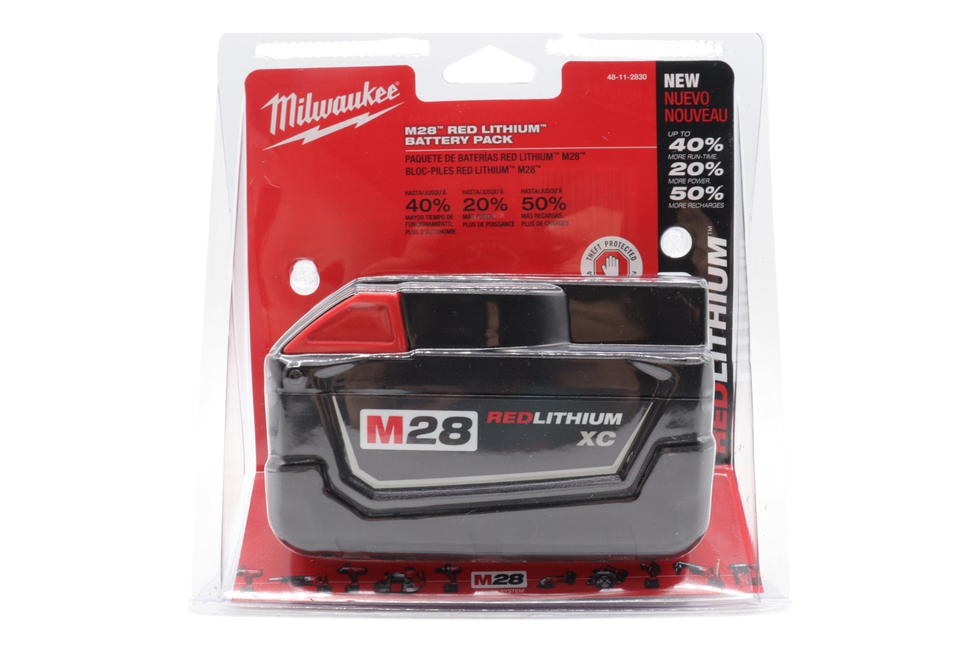 Milwaukee 48-11-2830 M28 28V XC High Capacity Lithium-Ion Battery, 3.0Ah, Compatible with Milwaukee M28 and V28 Cordless Power Tools, REDLINK Intelligence, LED Fuel Gauge