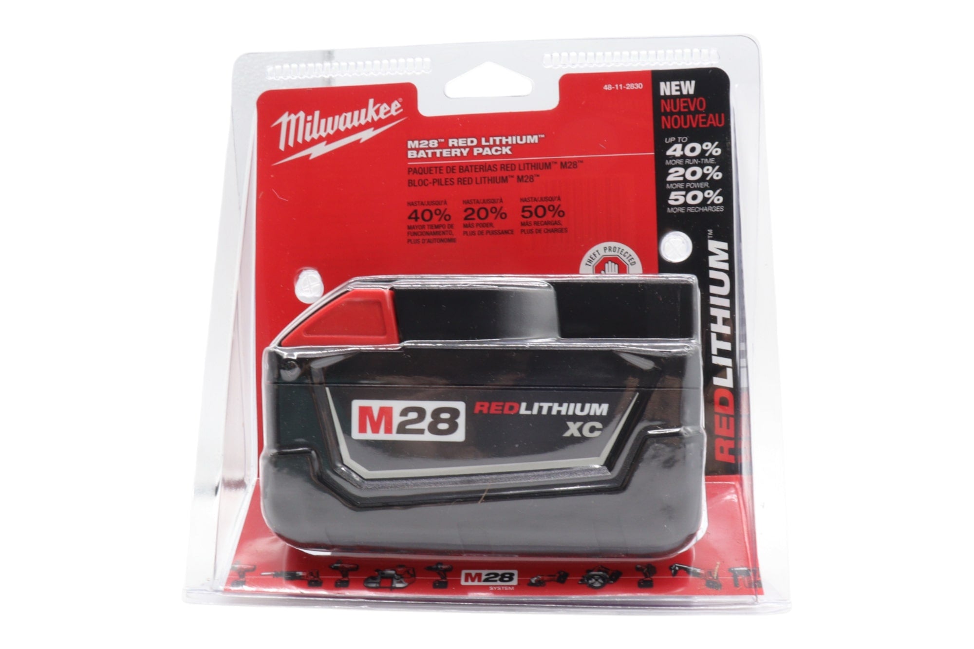 Milwaukee 48-11-2830 M28 28V XC High Capacity Lithium-Ion Battery, 3.0Ah, Compatible with Milwaukee M28 and V28 Cordless Power Tools, REDLINK Intelligence, LED Fuel Gauge