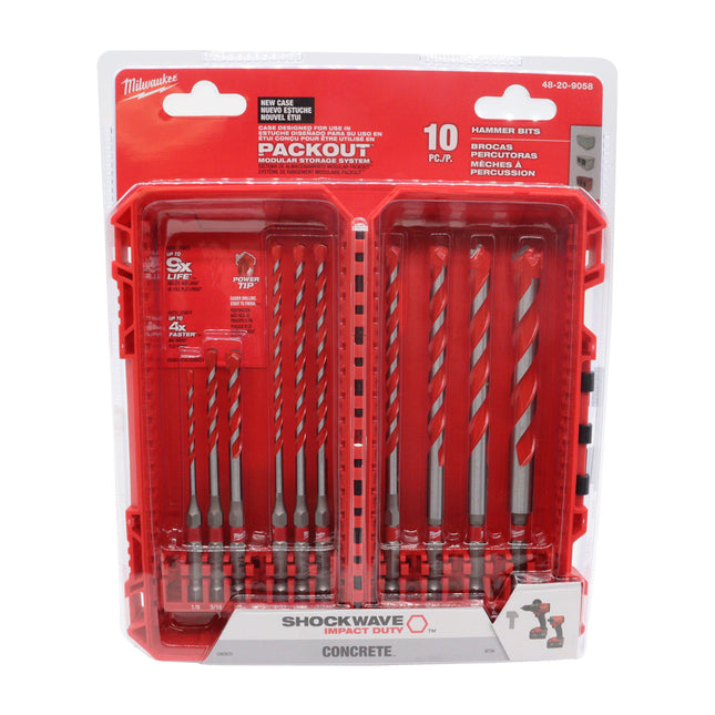 Milwaukee 48-20-9058 Shockwave Carbide Hammer Drill Bit Set. (10-Piece) - Robust carbide for up to 9x life in concrete