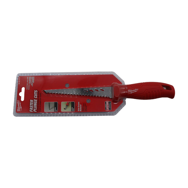 Milwaukee Rasping Jab Saw – Heavy-Duty Drywall & Plaster Cutting Tool with 6″ Steel Blade, 43 Cutting Edges, Rasping Side Holes for Finishing Edges, Anti-Roll Handle & Tether-Ready Lanyard Hole