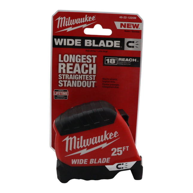 Milwaukee 25 ft Wide Blade Magnetic Tape Measure – Longest Reach with 18′ Reach & 15′ Standout, Double-Sided Anti-Tear Coating, Low-Profile Magnet, Impact-Resistant Body & Wire Form Belt Clip