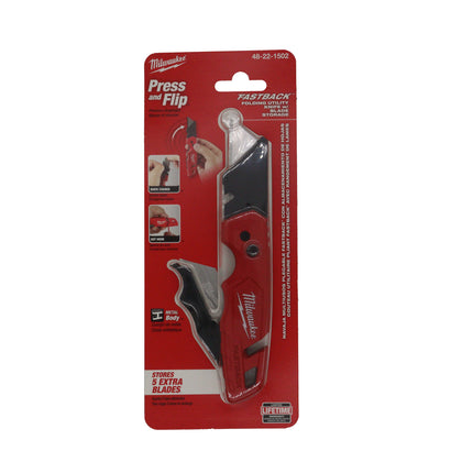 Milwaukee FASTBACK™ Folding Utility Knife with Blade Storage, Quick Change Press & Flip Opening, Metal Body, Wire Stripper, Gut Hook and Onboard Blade Storage