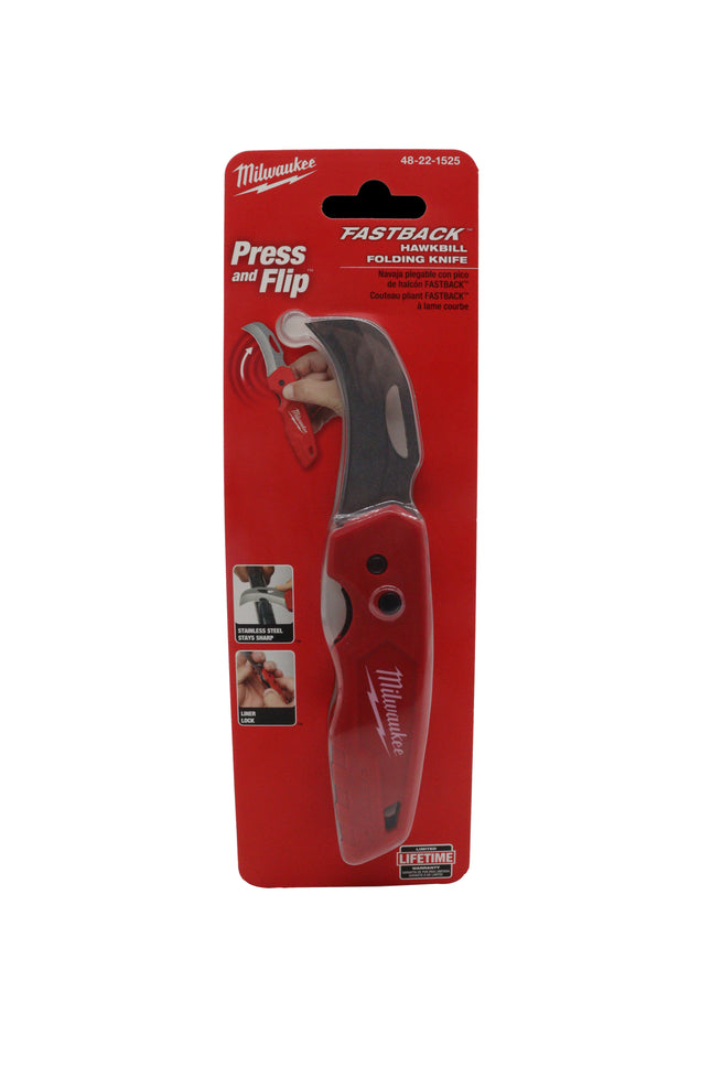 Milwaukee 48-22-1525 FASTBACK™ 6-in-1 Folding Utility Knife – Press-and-Flip One-Hand Opening, Tool-Free Blade Change, Integrated Bit Driver with Storage, Heavy-Duty Metal Body for Jobsite Use