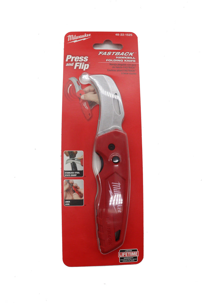 Milwaukee 48-22-1525 FASTBACK™ 6-in-1 Folding Utility Knife – Press-and-Flip One-Hand Opening, Tool-Free Blade Change, Integrated Bit Driver with Storage, Heavy-Duty Metal Body for Jobsite Use