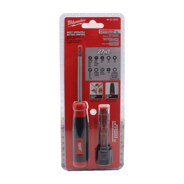 Milwaukee 27-in-1 Security Precision Multi-Bit Screwdriver – Professional Multi-Function Driving Tool with Comfortable Non-Slip Grip, 360° Rotating Back Cap, In-Handle Bit Storage