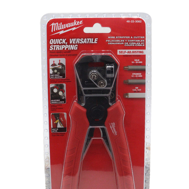 Milwaukee 48-22-3082 Self-Adjusting Wire Stripper & Cutter – Professional 10-20 AWG Solid, 12-22 AWG Stranded & 12/2-14/2 NM Cable Stripping Tool with Adjustable Tension, Depth Stop
