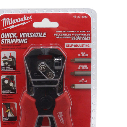 Milwaukee 48-22-3082 Self-Adjusting Wire Stripper & Cutter – Professional 10-20 AWG Solid, 12-22 AWG Stranded & 12/2-14/2 NM Cable Stripping Tool with Adjustable Tension, Depth Stop