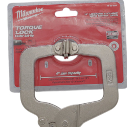 Milwaukee 48-22-3521 11" TORQUE LOCK LOCKING C-CLAMP WITH SWIVEL JAWS
