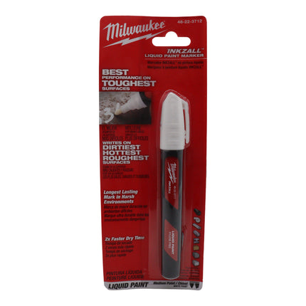 Milwaukee Inkzall White Liquid Paint Marker – Fast-Drying,  Acrylic Nib, Clog-Resistant & High-Temperature-Rated Up to 300 °F Jobsite Marker for Concrete, Masonry & Rough Surfaces - Water Resistant