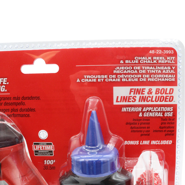 Milwaukee 100 ft Precision Line Chalk Reel Kit – Heavy-Duty Aluminum Chalk Reel with StripGuard™ Clutch, Planetary Gear System, Bonus Bold Line & Blue Chalk for Clean Marking on Construction Sites