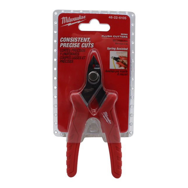Milwaukee Mini Flush Cutters – Precision Spring-Assisted Wire & Cable Tie Cutting Pliers with Overmolded Comfort Grip, Rust Protection & Slim Profile for Tight Space Access – Electrician Tool