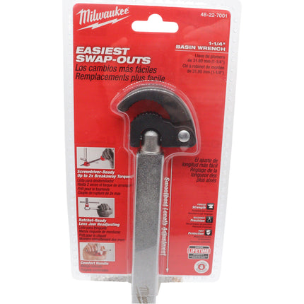 Milwaukee - Small Adjustable Basin Wrench – 1.25″ Capacity Telescoping Plumbing Wrench with Ergonomic Handle, Ratchet-Ready and Screwdriver-Ready Design