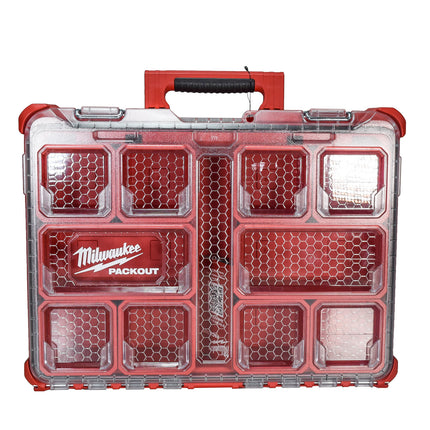 Milwaukee PACKOUT Impact-Resistant Small-Parts Organizer – 10-Compartment Modular Tool Box, IP65 Weather Seal, Heavy-Duty Latches, Durable Polymer Construction