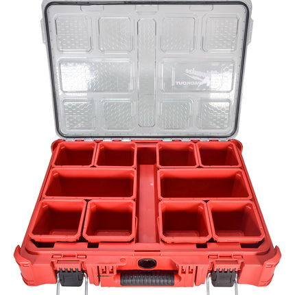 Milwaukee PACKOUT Impact-Resistant Small-Parts Organizer – 10-Compartment Modular Tool Box, IP65 Weather Seal, Heavy-Duty Latches, Durable Polymer Construction