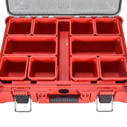 Milwaukee PACKOUT Impact-Resistant Small-Parts Organizer – 10-Compartment Modular Tool Box, IP65 Weather Seal, Heavy-Duty Latches, Durable Polymer Construction