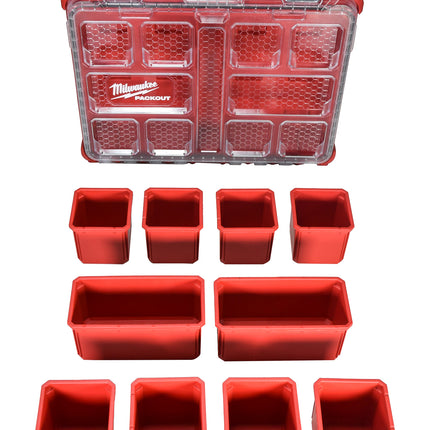 Milwaukee PACKOUT Impact-Resistant Small-Parts Organizer – 10-Compartment Modular Tool Box, IP65 Weather Seal, Heavy-Duty Latches, Durable Polymer Construction